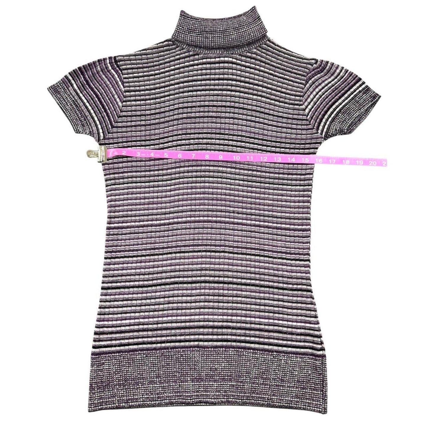 Y2K iZ Byer Purple and White Short Sleeve Turtleneck Knit Top
