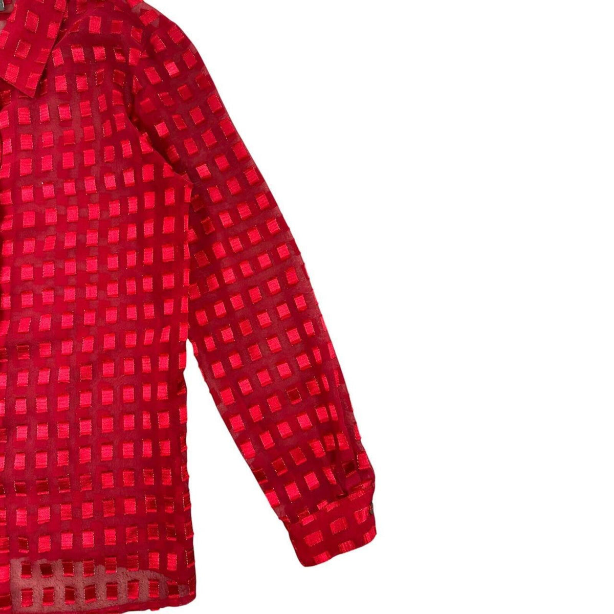Notations Vintage Sheer Red Checkered Burnout Blouse Y2K Indie Office
