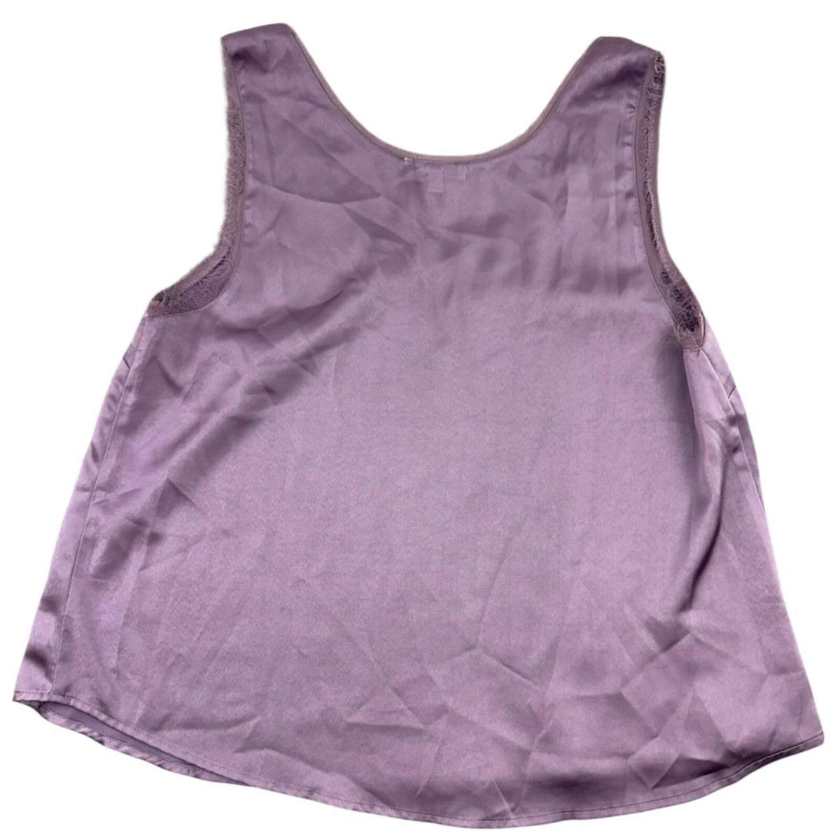 Mystree Purple Satin Tank Top with Raw Edge Mesh Trim Cozy Fairycore