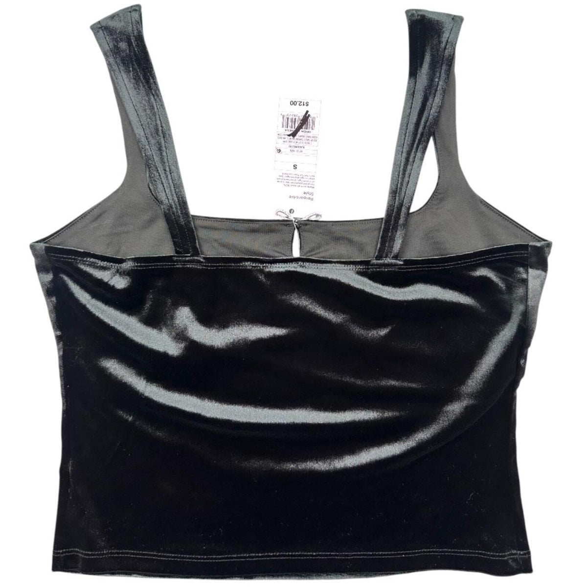 Wild Fable Black Velvet Cropped Tank Top with Silver Bow Y2K Coquette Cottage