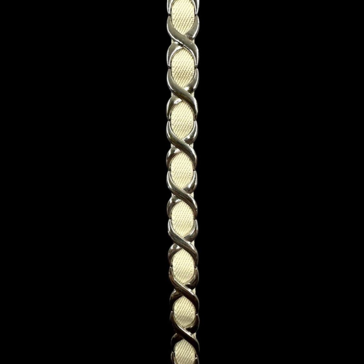 White Faux Leather Interwoven Chain Belt With Silver Hardware