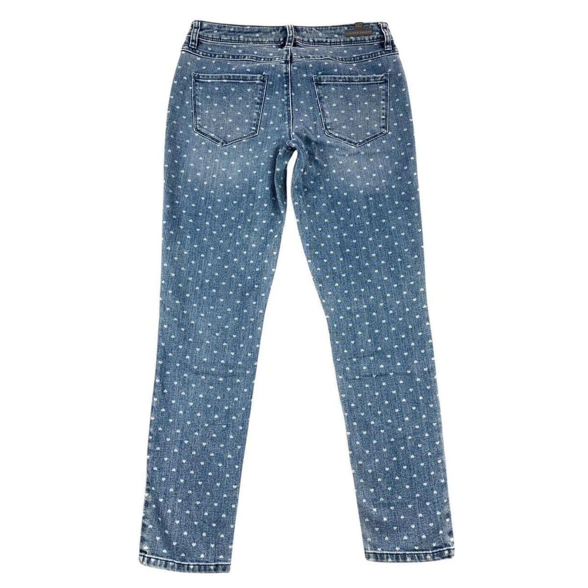 LC Lauren Conrad The Pencil Jeans Blue Denim White Heart Print Y2K Coquette