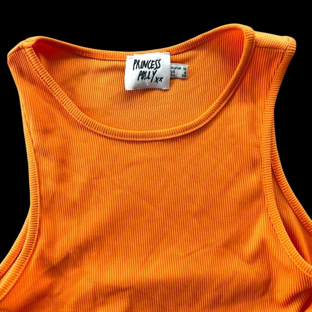 Princess Polly Samara Orange Ribbed Crop Tank Top with Adjustable Side Ties