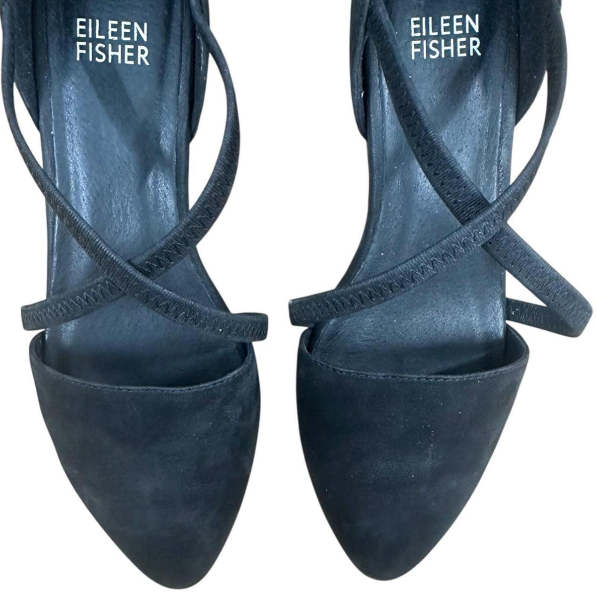 Eileen Fisher Poet Heels Black Suede Pointed Toe Low Block Heel