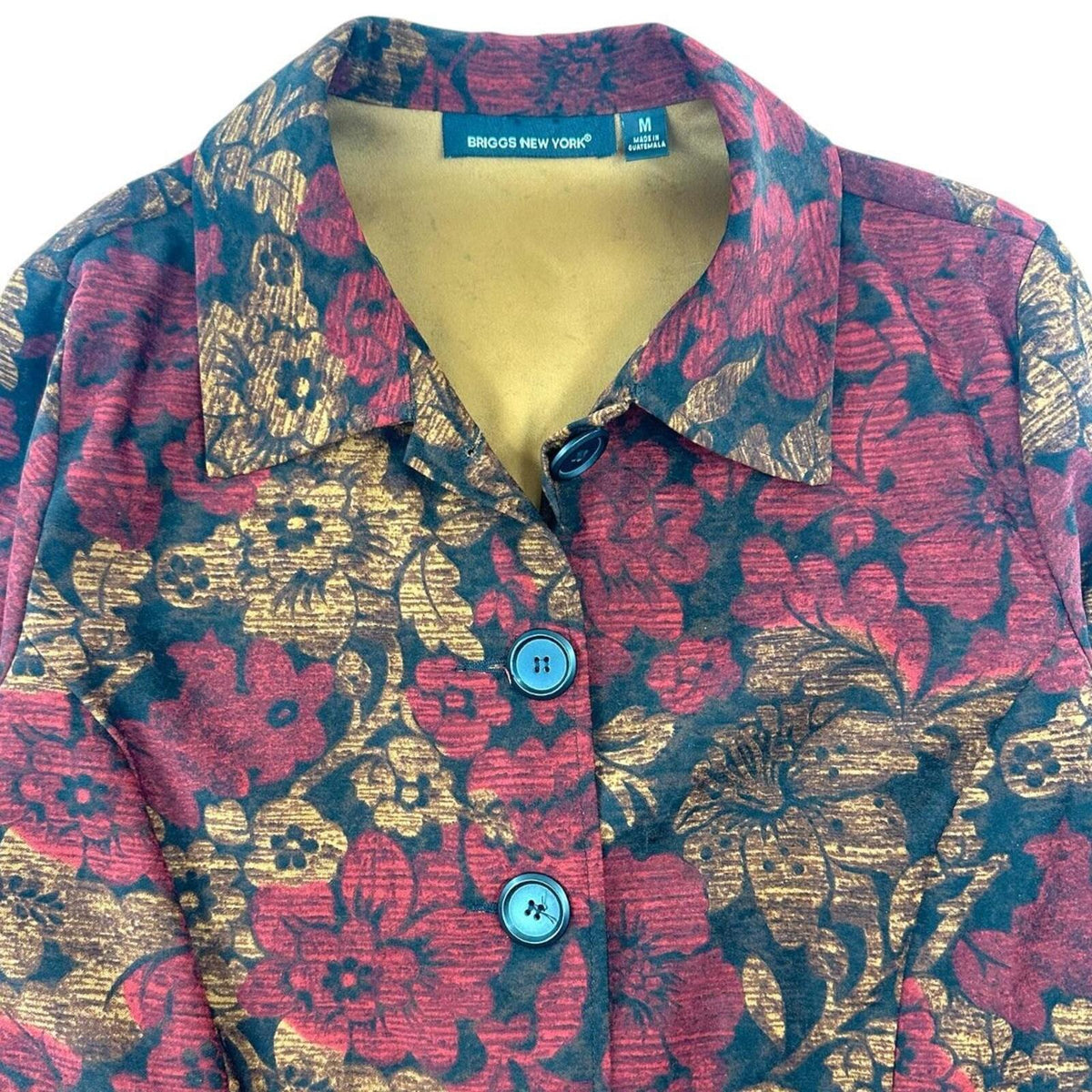 Vintage 90s Briggs New York Floral Tapestry Blazer Red Gold
