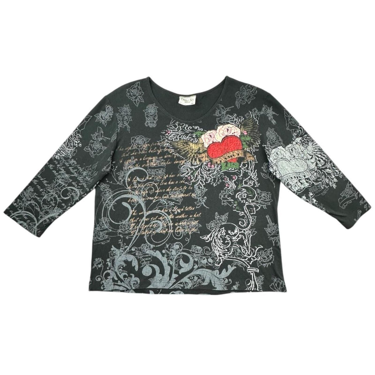 Cactus Bay Apparel Y2K Tattoo Style Graphic Tee Black Red