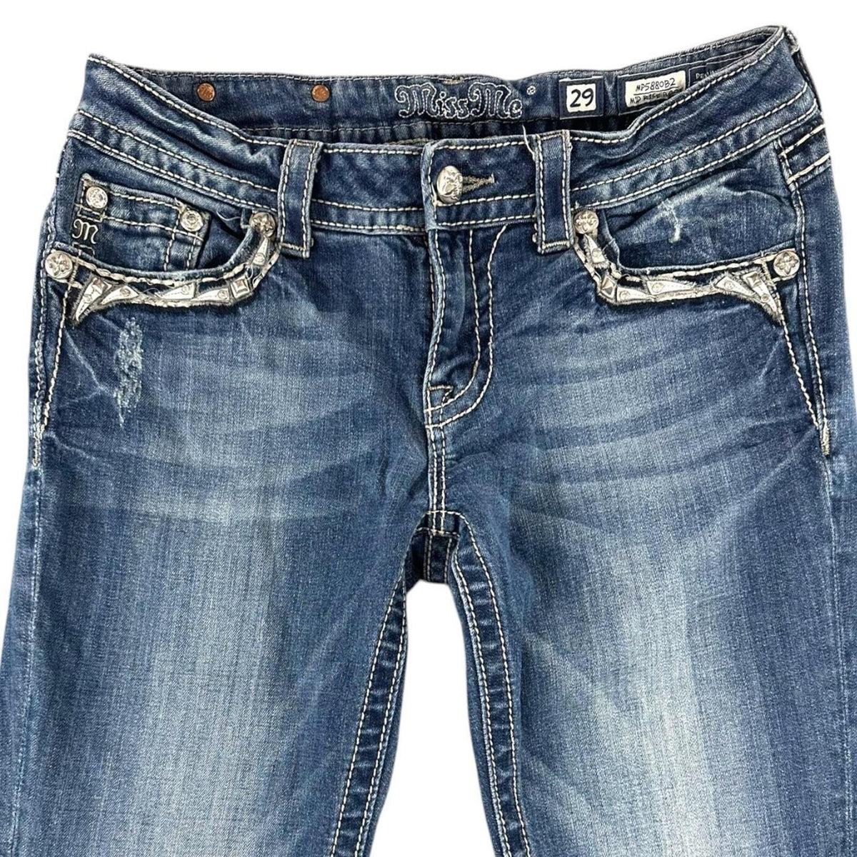 Miss Me Vintage Y2K Embellished Bootcut Jeans Blue Rhinestone Rivets