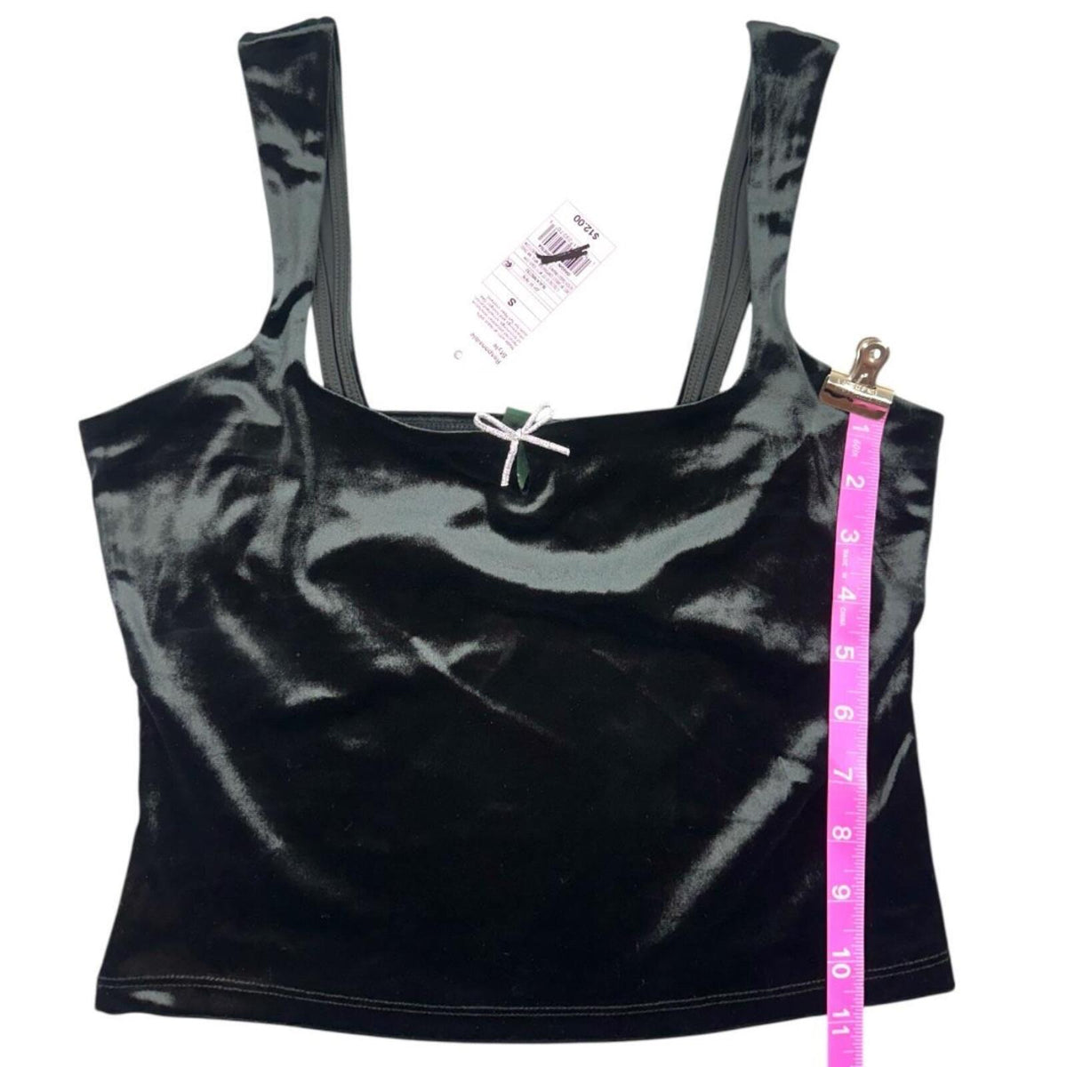 Wild Fable Black Velvet Cropped Tank Top with Silver Bow Y2K Coquette Cottage