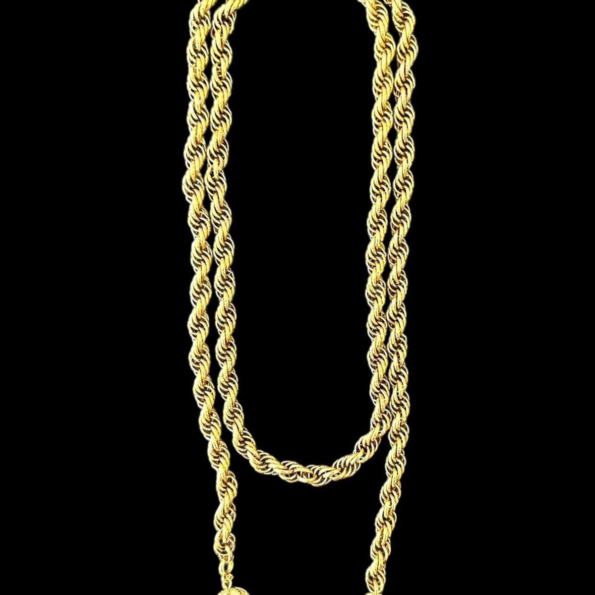 Elegant Gold Tone Rope Chain Necklace with Pearl Pendant