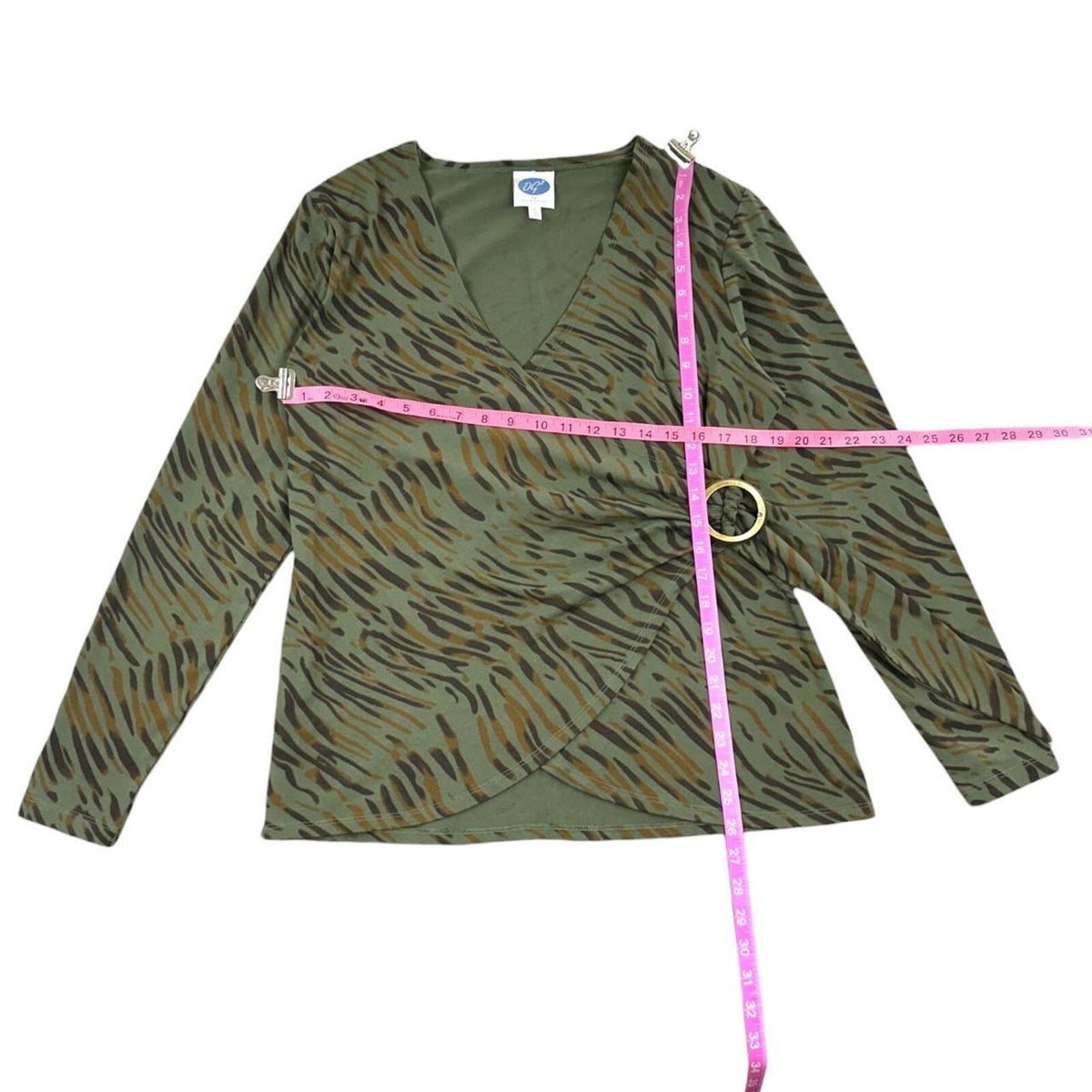 DG2 by Diane Gilman Y2K Animal Print Wrap Top with Side Ring Detail