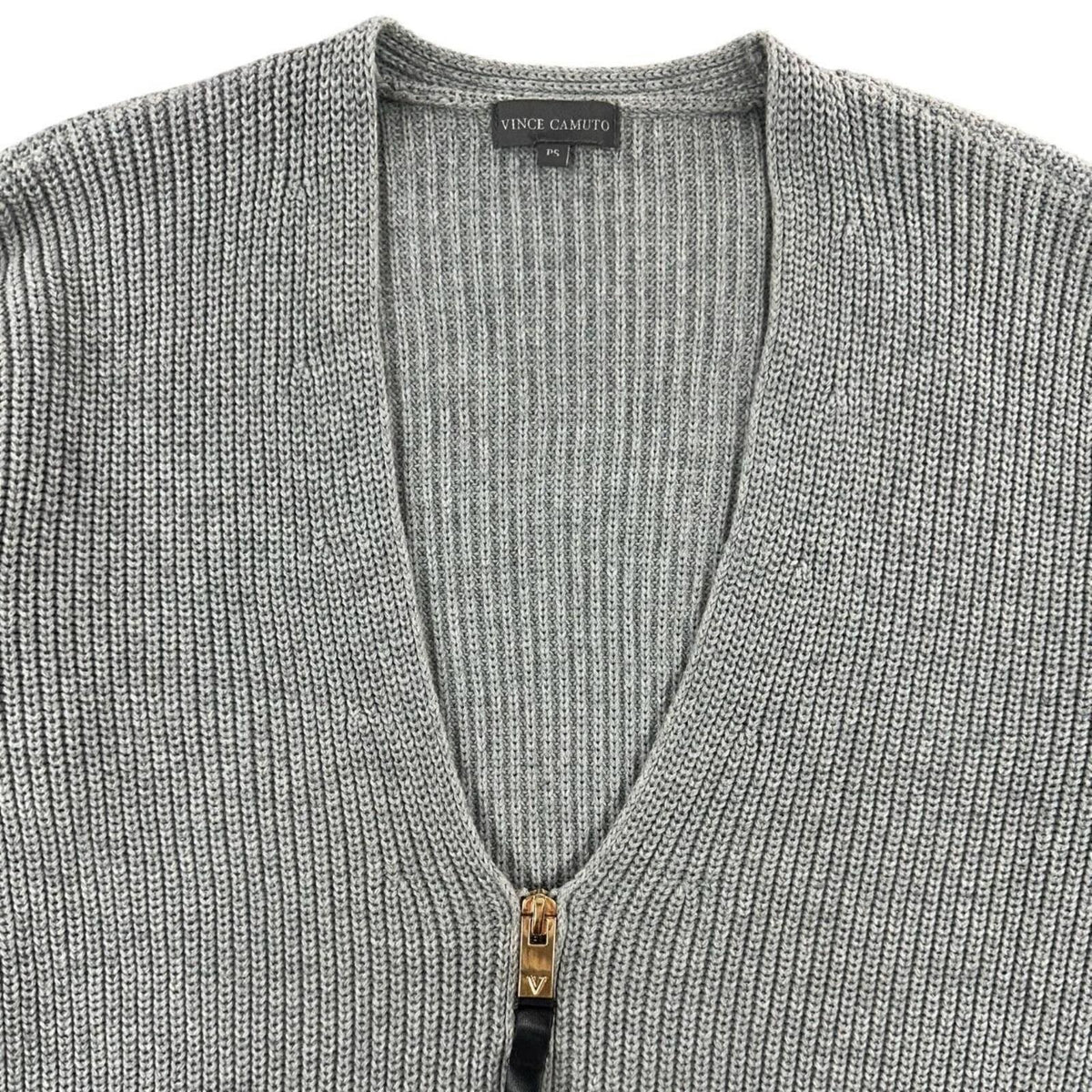Vince Camuto Grey Ribbed Zip Up Knit Cardigan