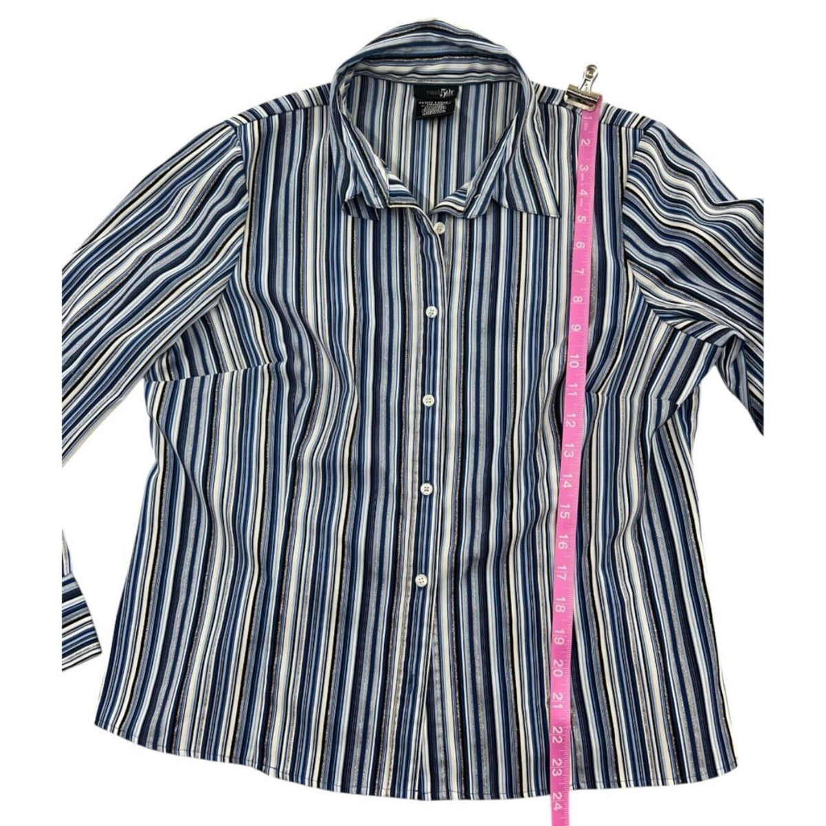 East 5th Women's Striped Button Down Shirt Blue Multi Vertical Stripes