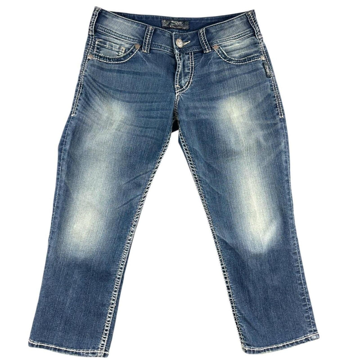 Silver Jeans Co. Natsuki Capri Jeans Mid Rise Medium Wash Blue Denim Cropped Y2K