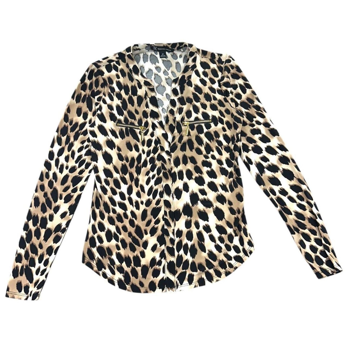 INC International Concepts Leopard Print Y2K Mob Wife Office Siren Animal Blouse