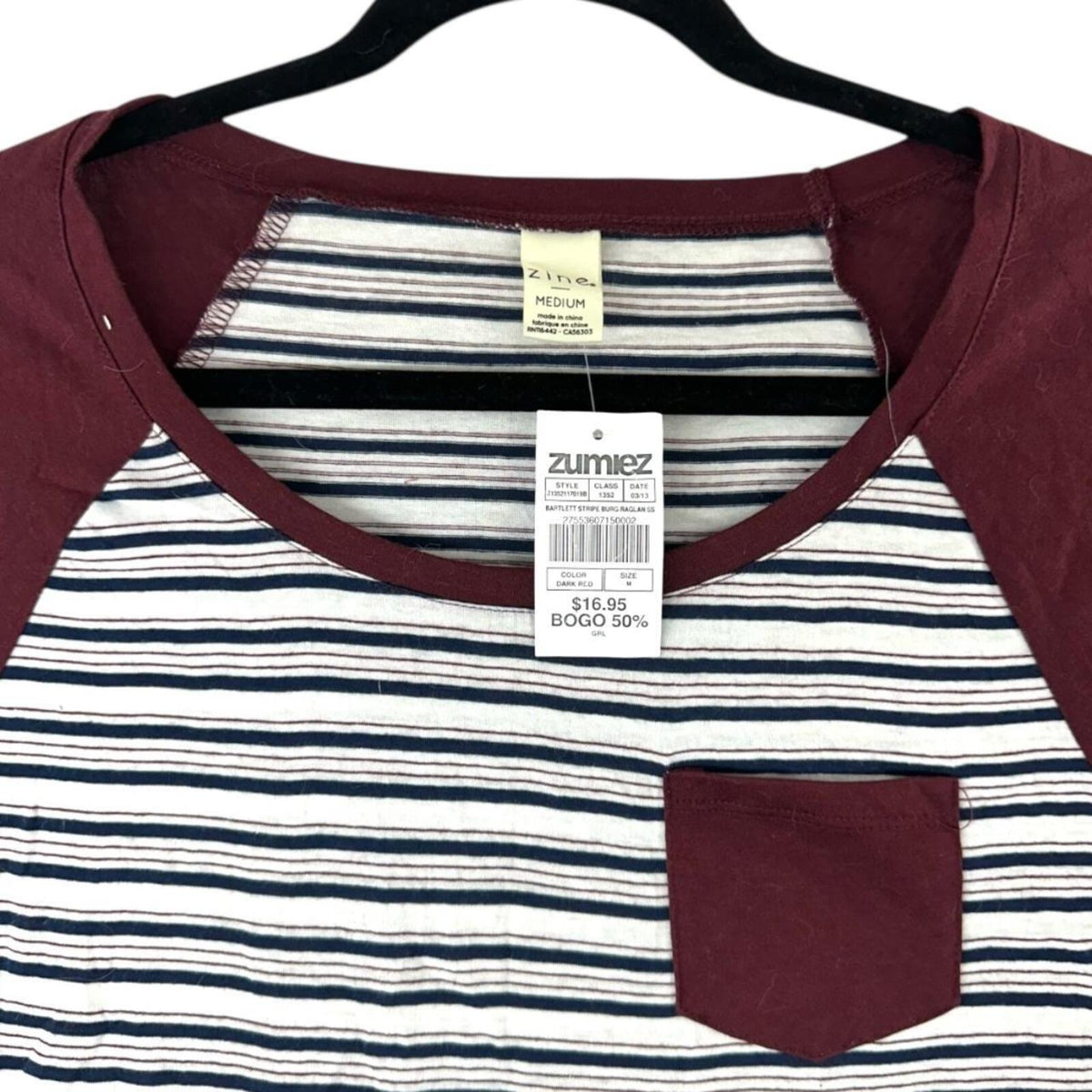 NWT Zine by Zumiez Maroon Striped Pocket Tee