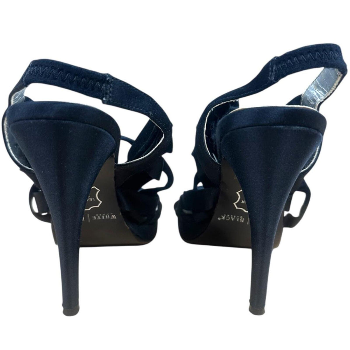 White House Black Market Carysn Black Satin Strappy Platform Heels Y2K Glam