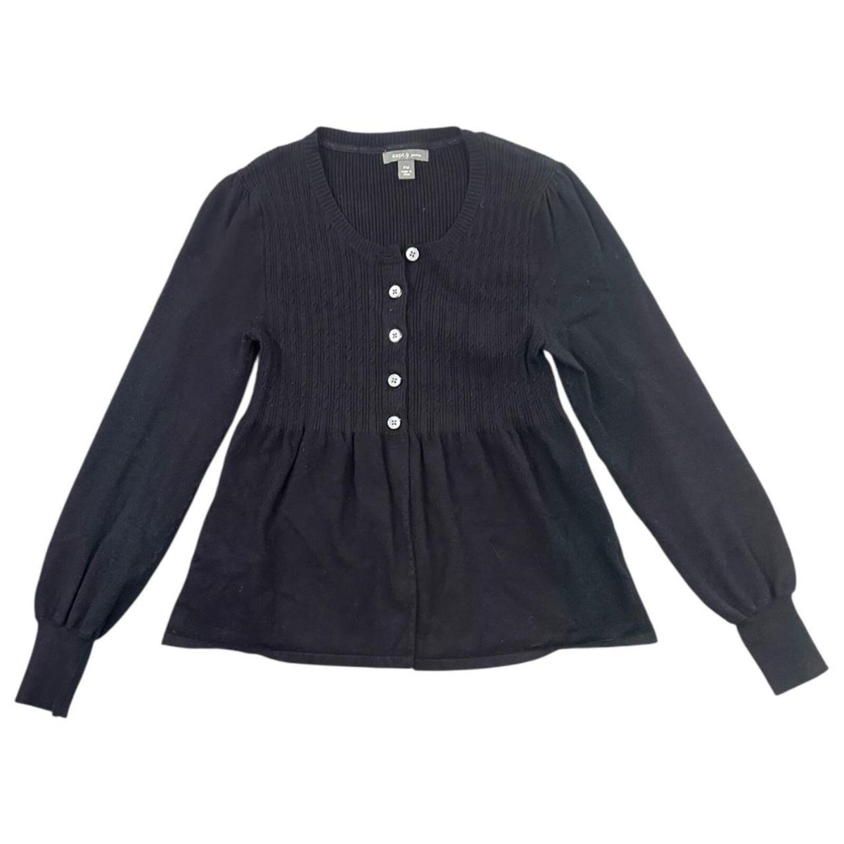 Apt. 9 Long Sleeve Babydoll Button Up Sweater Blouse in Black