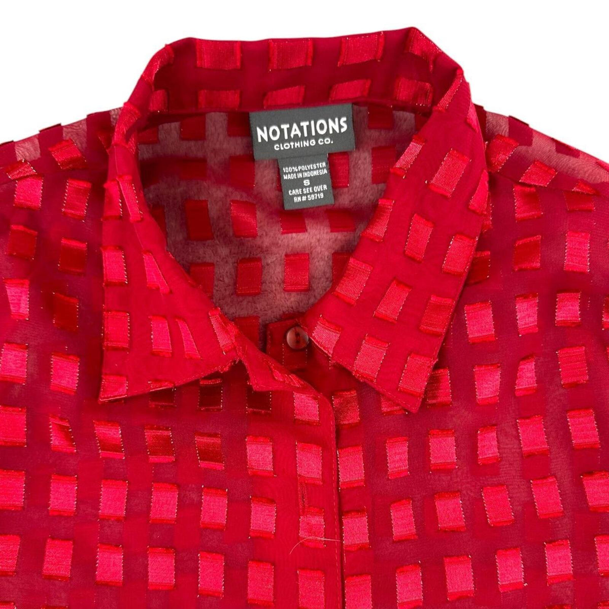 Notations Vintage Sheer Red Checkered Burnout Blouse Y2K Indie Office