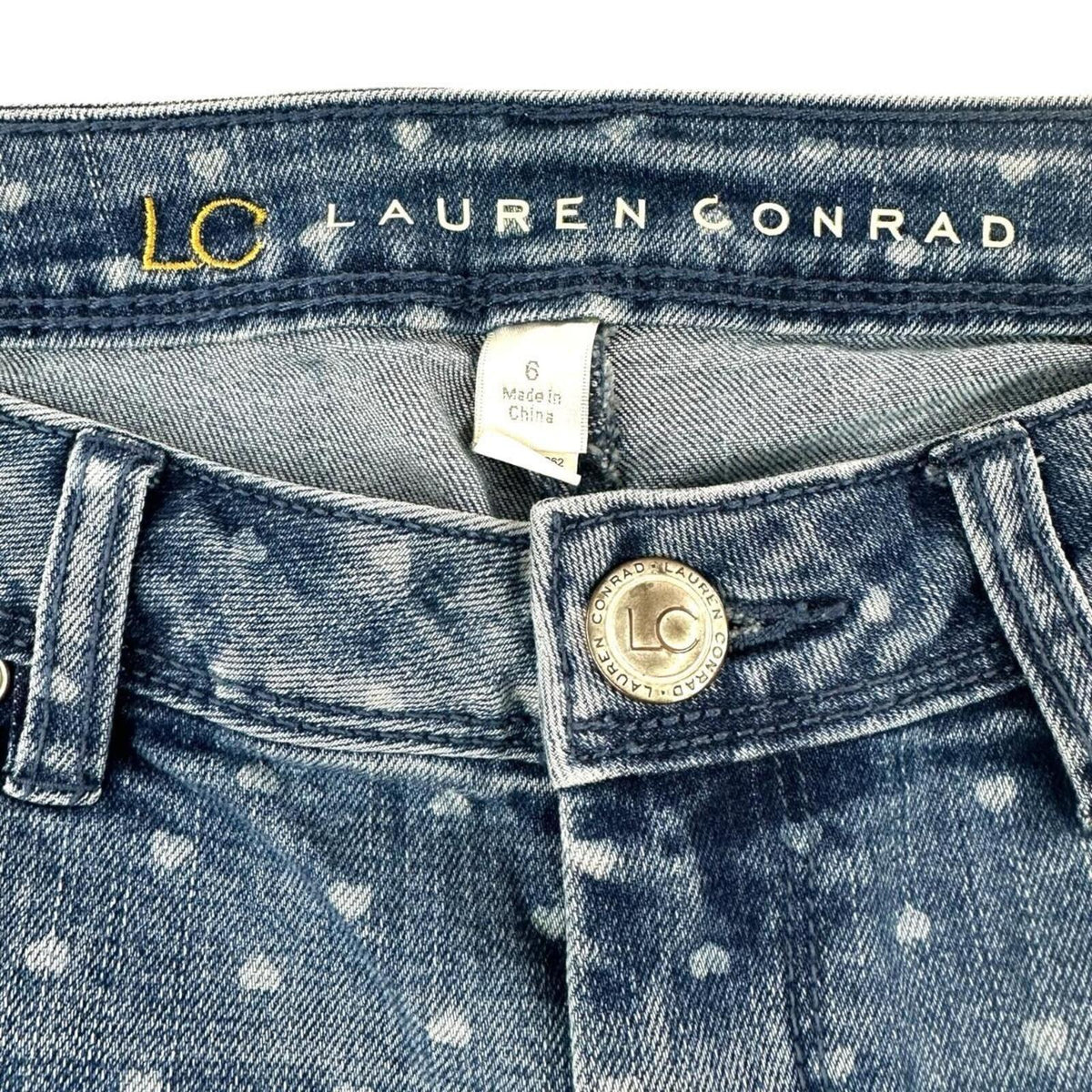 LC Lauren Conrad The Pencil Jeans Blue Denim White Heart Print Y2K Coquette