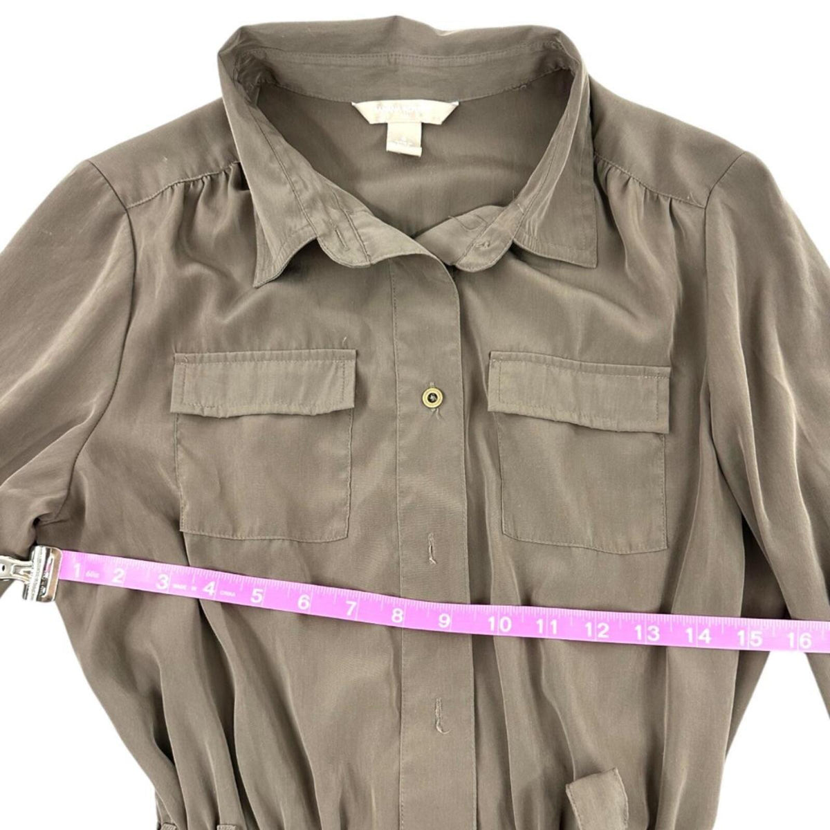 Banana Republic Khaki Green Utility Shirt Dress with Tie Belt