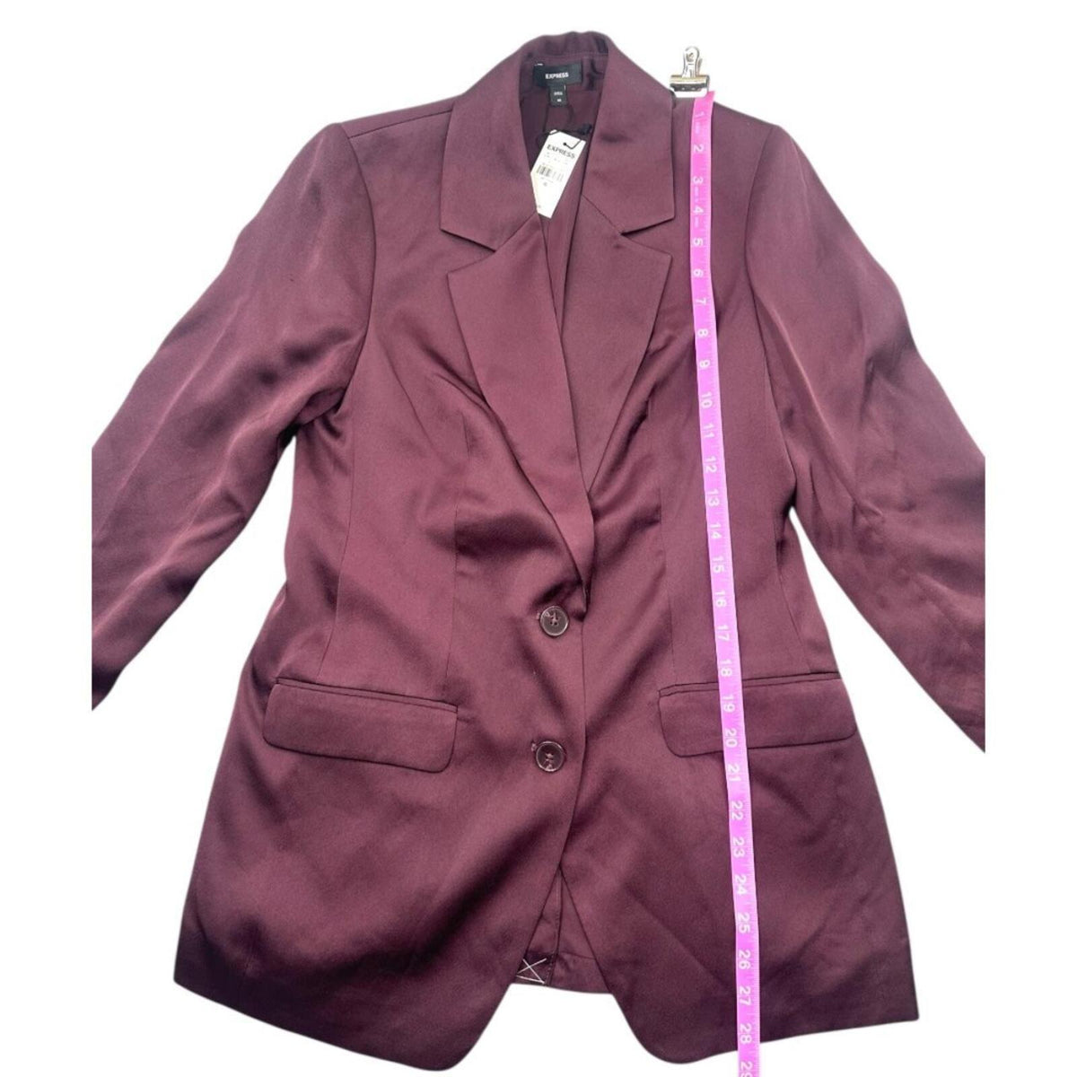 NWOT Express Satin Boyfriend Blazer in Deep Plum Burgundy Elegant Preppy Glam