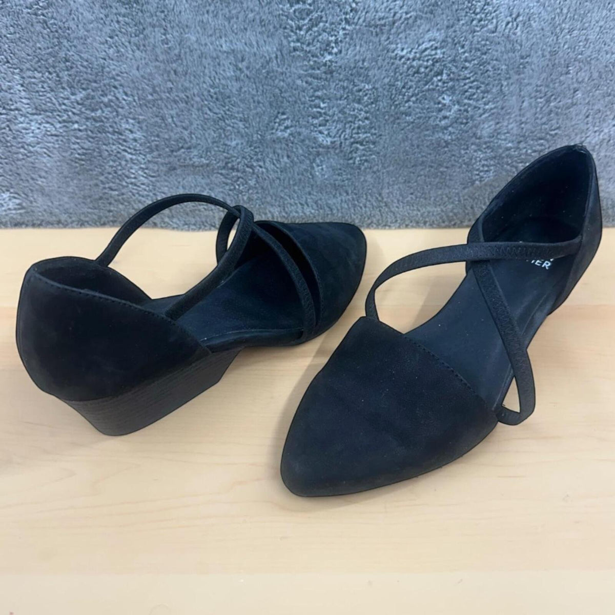 Eileen Fisher Poet Heels Black Suede Pointed Toe Low Block Heel