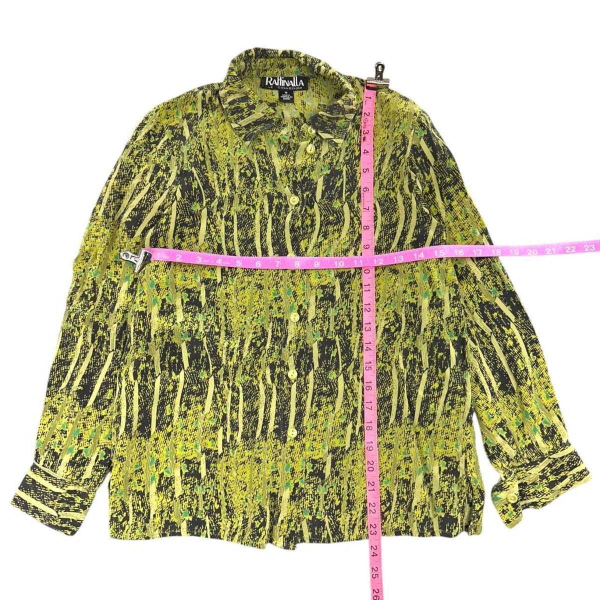 Raffinalla Vintage Neon Lime Yellow and Black Abstract Brushstroke Blouse