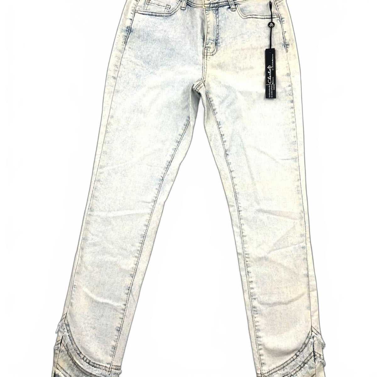NWT Charlie B Triple Tiered Fringe Denim Ankle Pants Blue Y2K Indie Bohemian