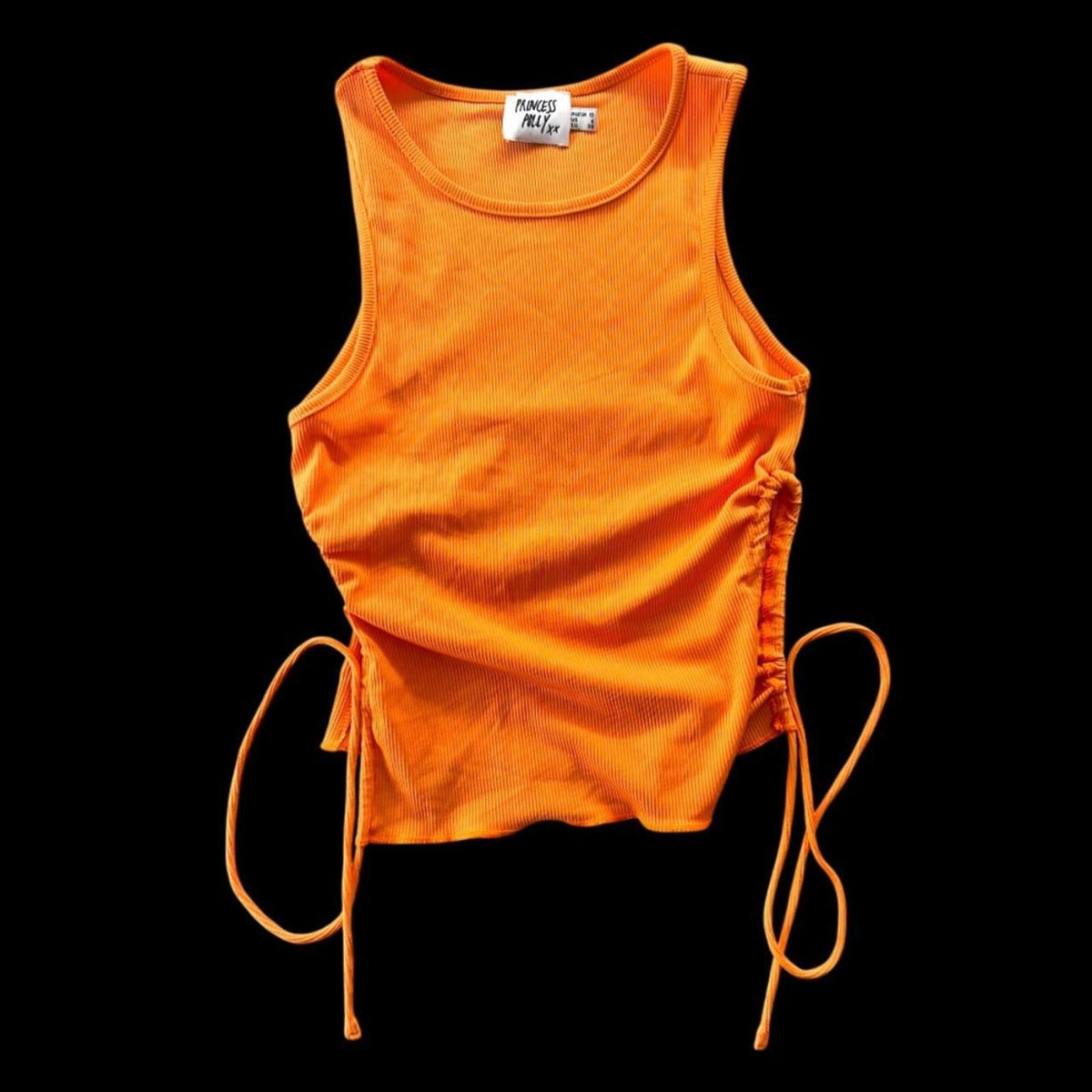 Princess Polly Samara Orange Ribbed Crop Tank Top with Adjustable Side Ties
