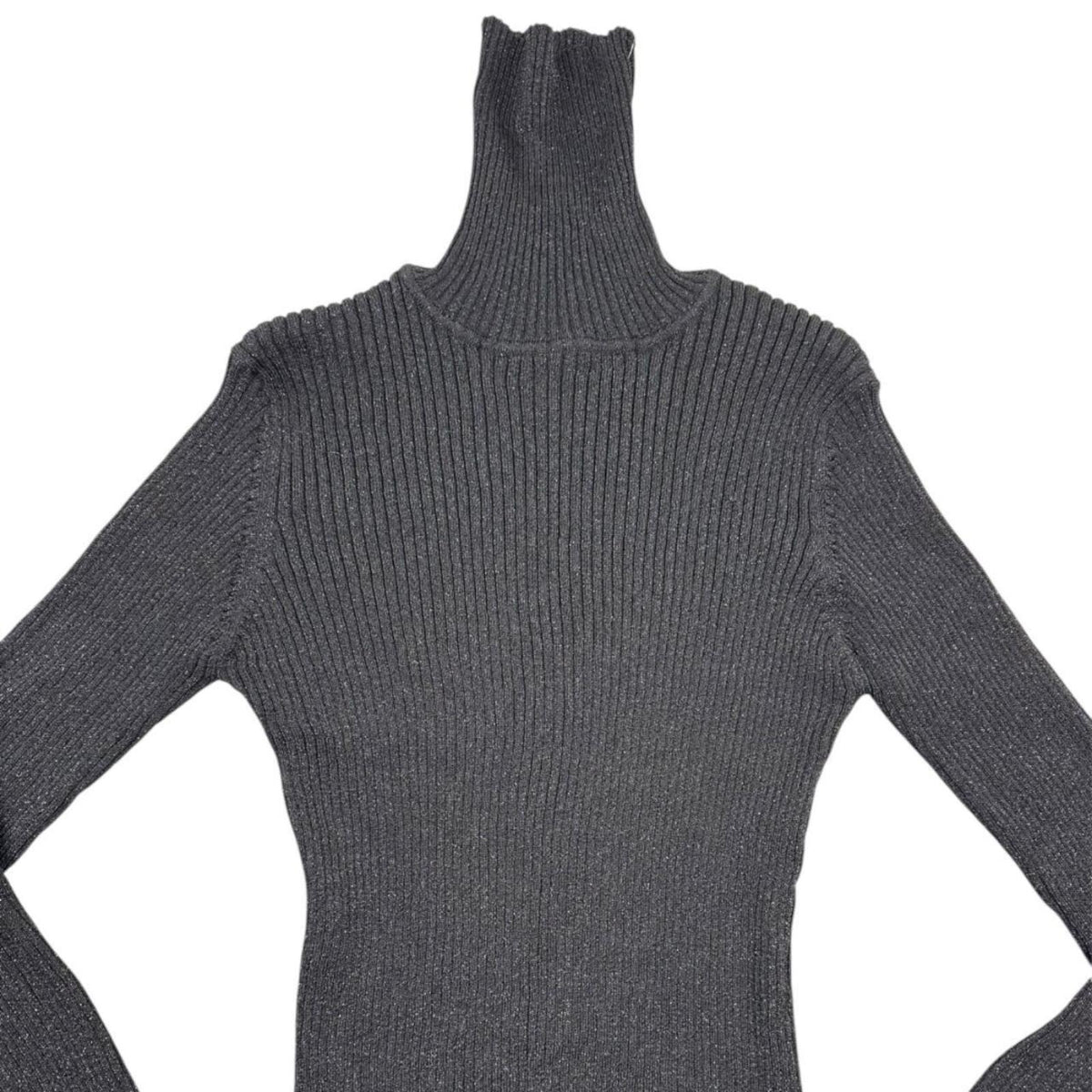 Joseph A Black Metallic Ribbed Knit Turtleneck Sweater Slim Fit Glam