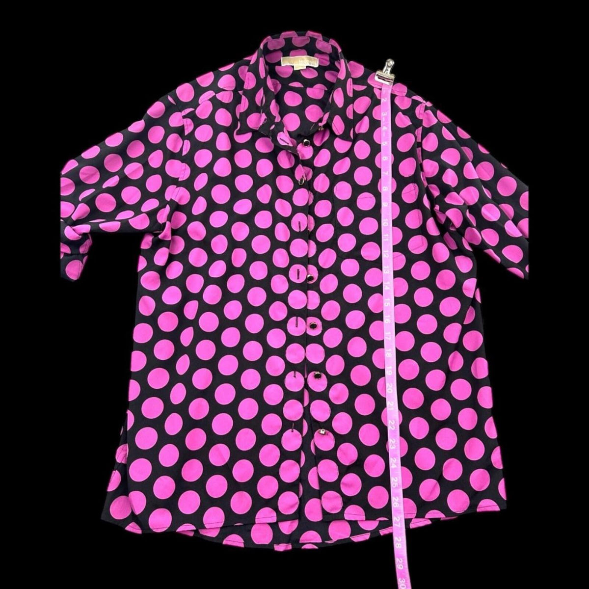 Michael Kors Black and Hot Pink Polka Dot Button Down Blouse Y2K