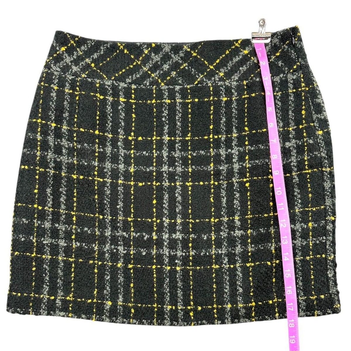 Ann Taylor LOFT Plaid Tweed Pencil Skirt Black Gray Yellow Classic