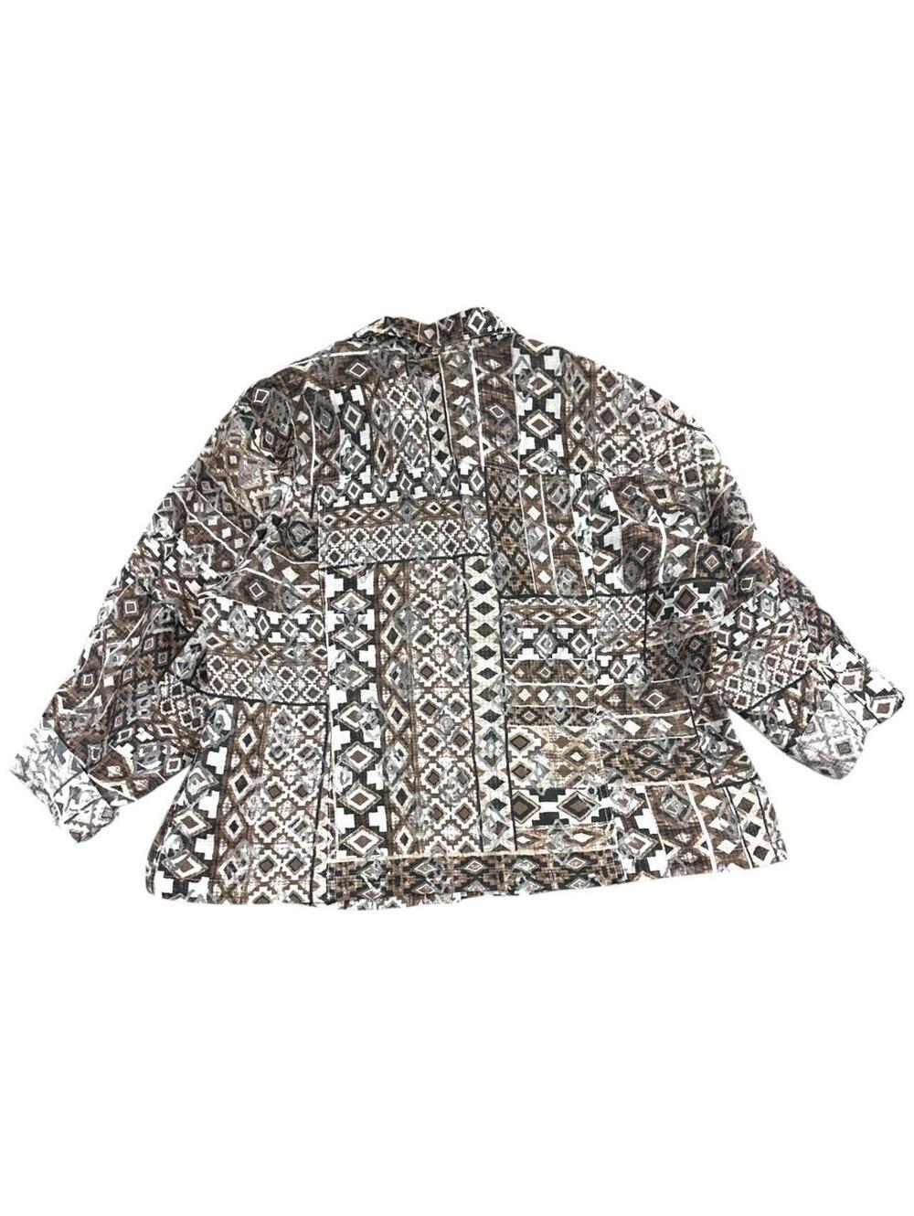 Ruby Rd. Brown Tribal Geometric Button Down Blouse Lightweight Jacket