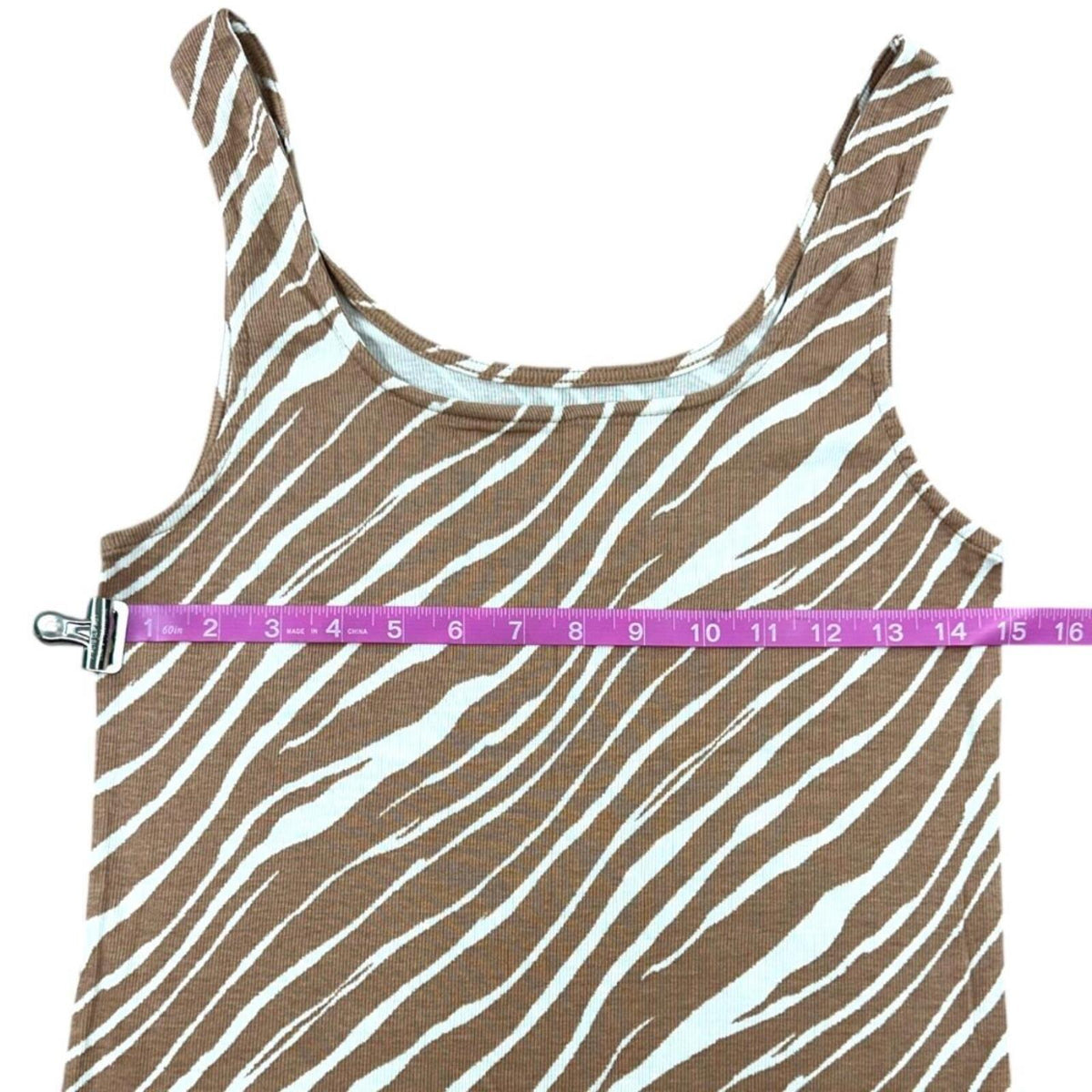 A New Day Zebra Print Tank Top Ribbed Scoop Neck Brown White Y2K Bohemian