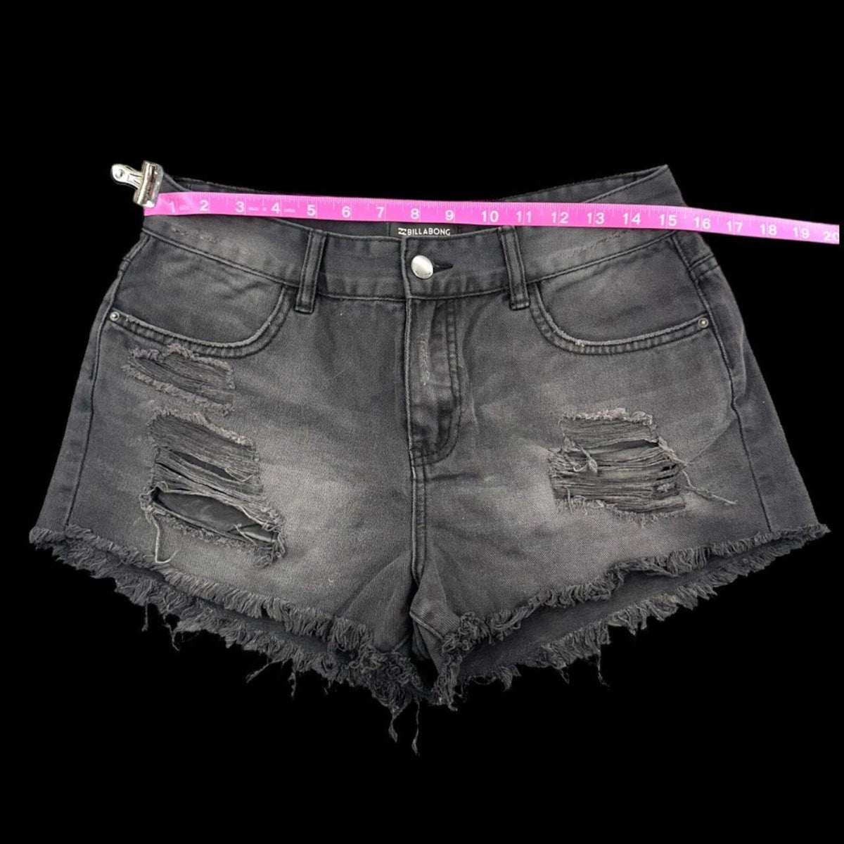 Billabong Distressed Black Denim Shorts Y2K Skater Streetwear Raw Hem