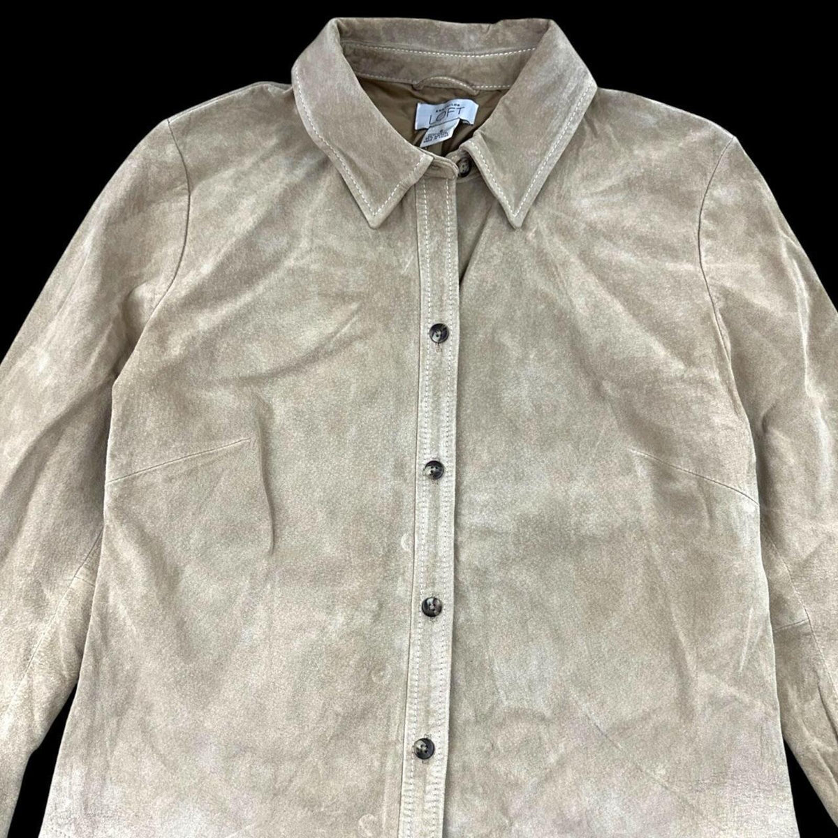 LOFT Vintage Tan Suede Button Down Jacket Minimalist Western Y2K Cowgirl