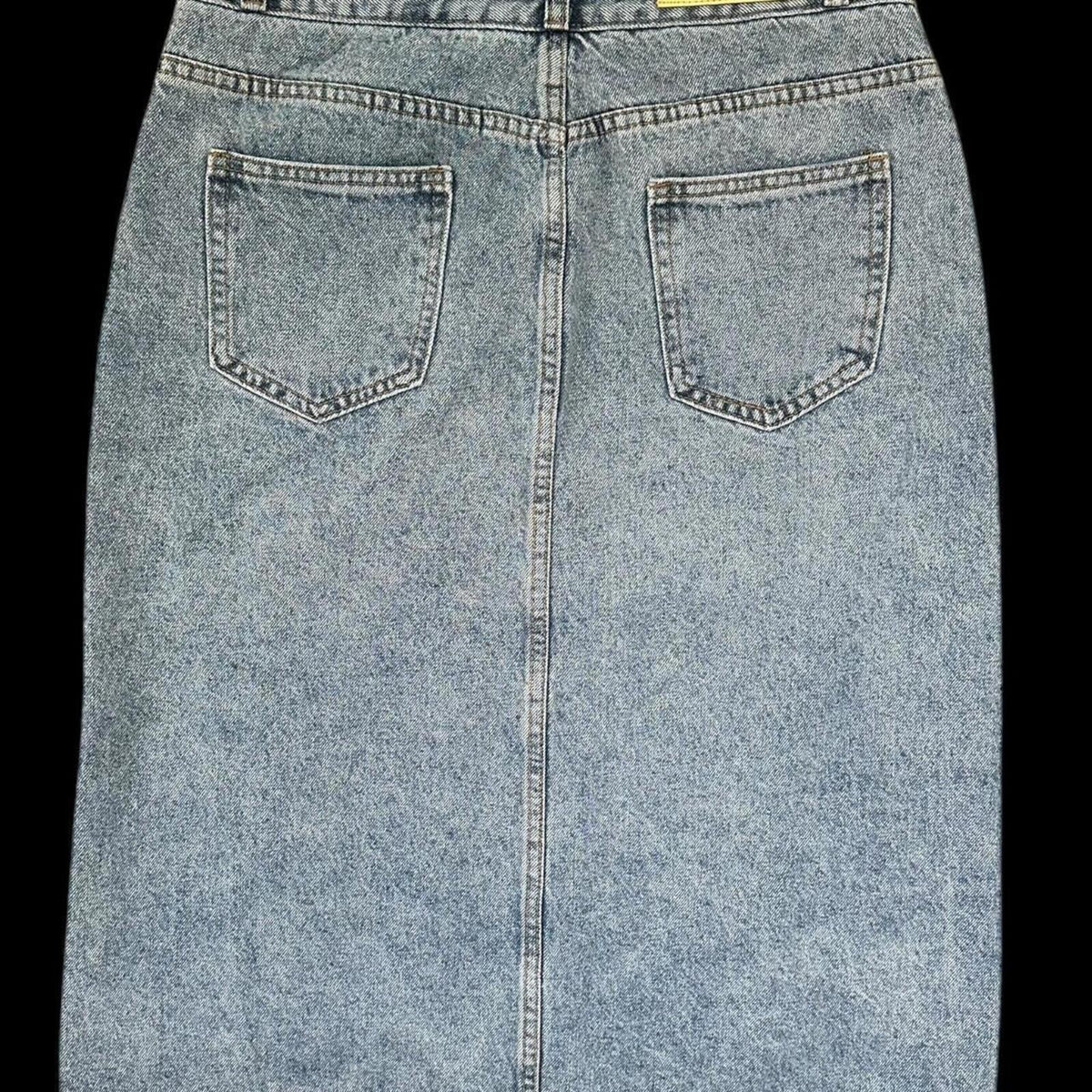 Up Jeans Denim Skirt with Pearl Detailing and Slit Blue
