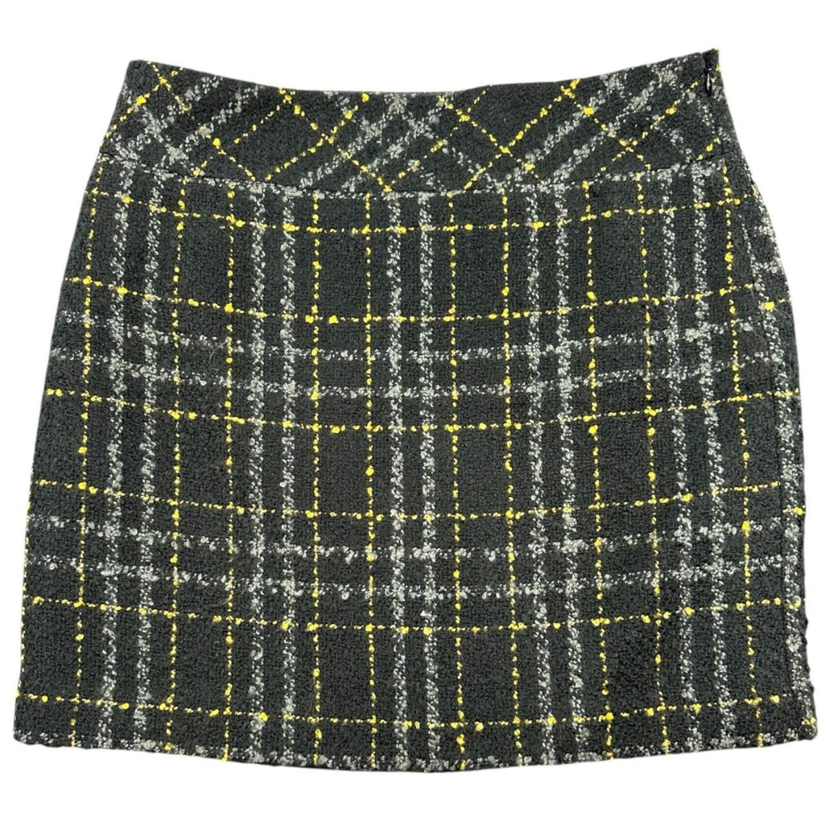 Ann Taylor LOFT Plaid Tweed Pencil Skirt Black Gray Yellow Classic