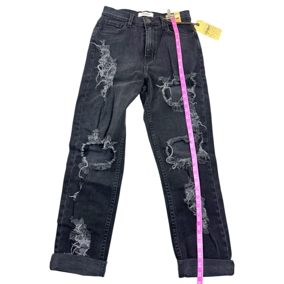NWT Vibrant M.I.U. High Rise Distressed Mom Jeans Black Wash