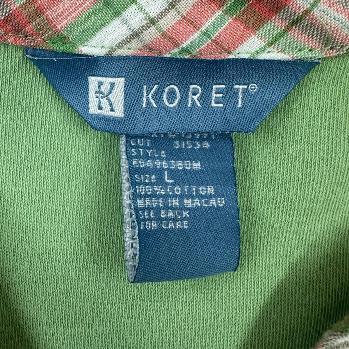 Vintage Koret Lime Green Polo Plaid Collar