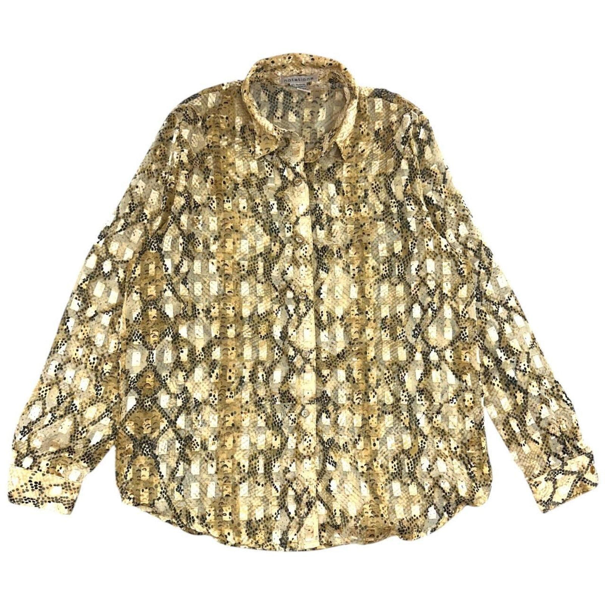 Notations Gold Snake Print Sheer Blouse Y2K Mob Wife Style Vintage