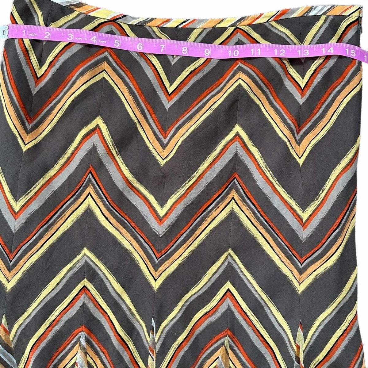 Alfani Multi Coloured Vintage Silk Skirt with Ruffle Hem Elastic Waist
