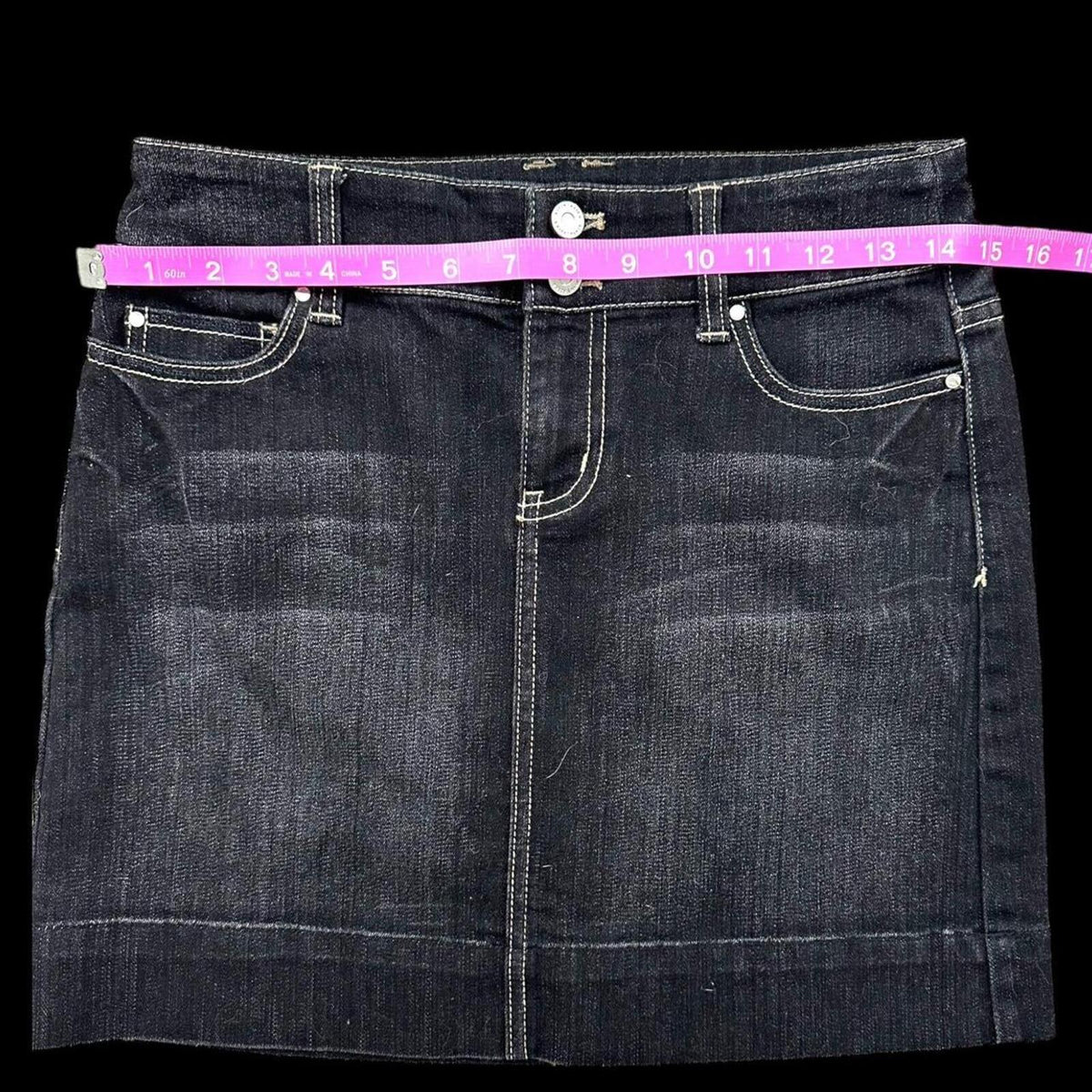 White House Black Market Dark Wash Denim Mini Skirt Low Rise Zipper Closure