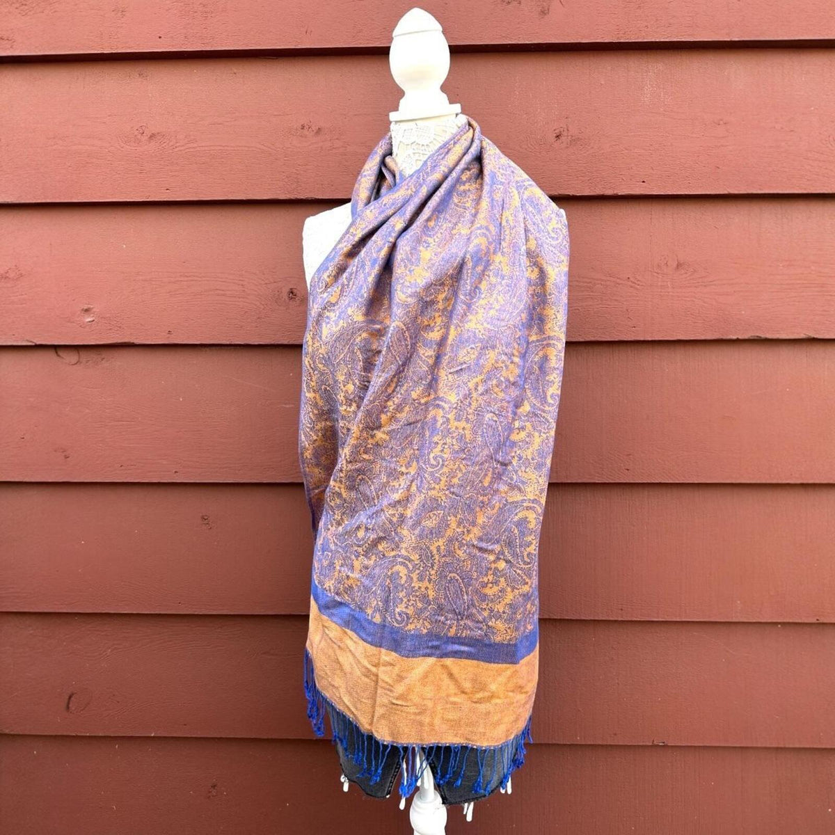 Purple & Gold Paisley Patterned Pashmina Scarf