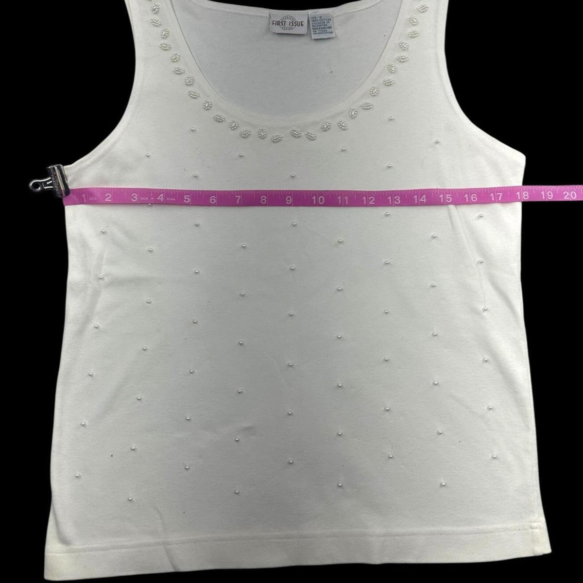 First Issue by Liz Claiborne White Rhinestone Embellished Tank Top