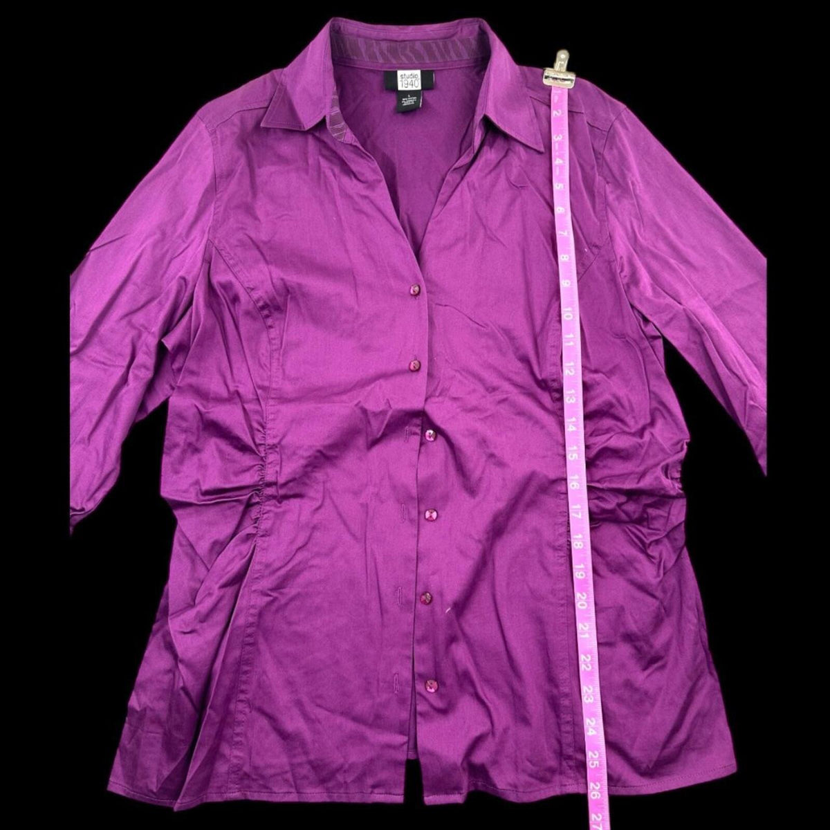 Studio 1940 Purple 3/4 Sleeve Button Up Blouse