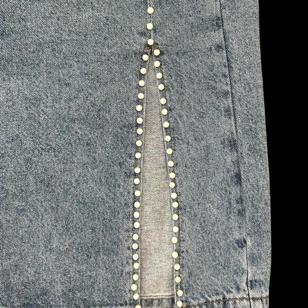 Up Jeans Denim Skirt with Pearl Detailing and Slit Blue