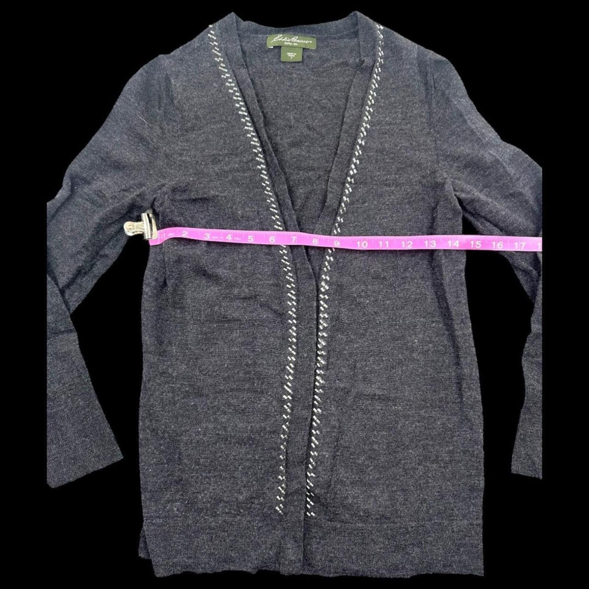 Eddie Bauer Cardigan Gray V Neck Snap Button