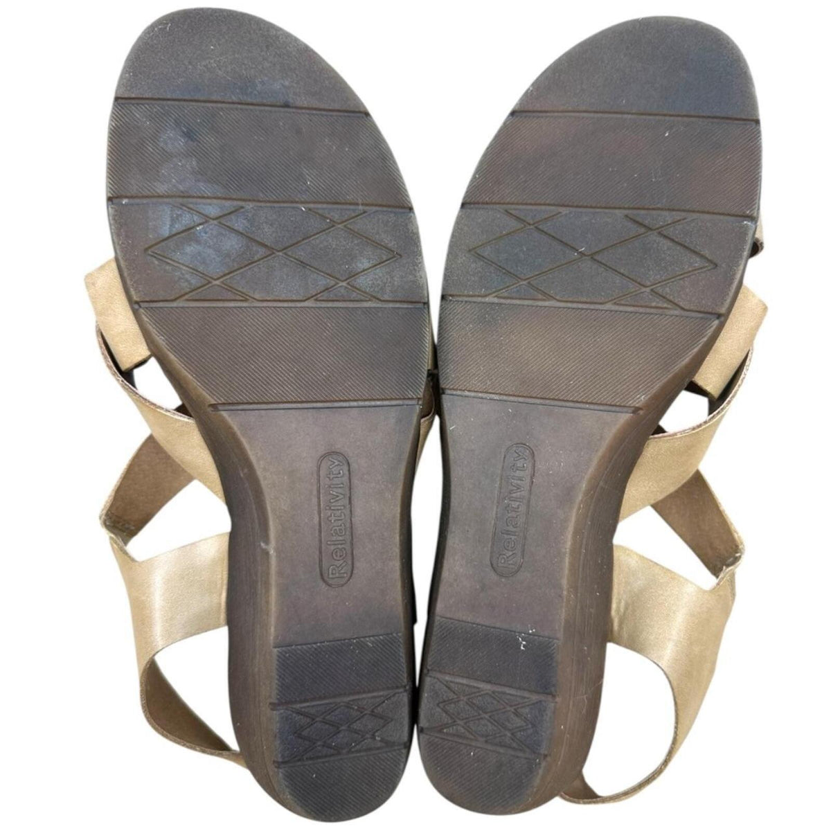 Relativity Re Kit Beige Faux Leather Sandals Low Wedge Heel Y2K