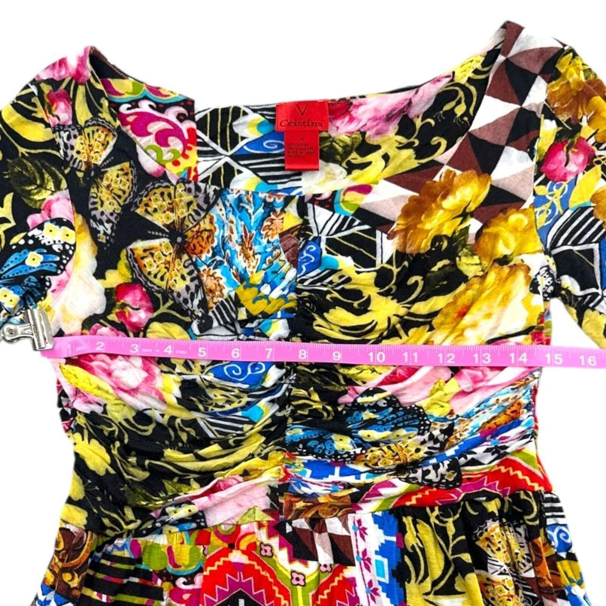 V Cristina Long Sleeve Blouse Multi Color Patchwork Floral Geometric Print